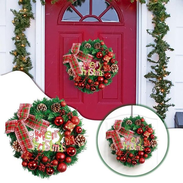 Flores decorativas Signo de la puerta delantera del hogar Decoraciones de Navidad Guirnalda de lazo de 40 cm Se puede colgar en el otoño para