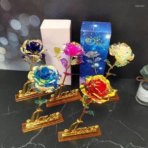 Flores decorativas decoración de la sala de estar del hogar, ramo de rosas simuladas de lámina dorada de cristal colorido
