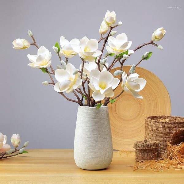 Flores decorativas Simulación del hogar Yulan Magnolia Eva Eva 3d Real Touch Artificial Ikebana Art Table Decoración 50 cm 3pcs en 1 set