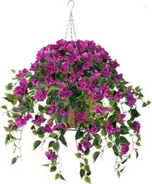 Fleurs décoratives Homsunny Panier de suspension artificielle 4pcs Bougainvillea Vine en soie pour extérieur / intérieur 10 pouces de coco fleur