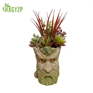 Fleurs décoratives hxgyzp mignon treeman vieil homme fleur pot créatif dessin animé arbre tête succulentes plantes artificielles jardin en pot à la maison