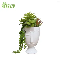 Decoratieve bloemen hxgyzp vetplanten kunstmatige planten met witte keramische pot creatief gezicht bloemenhoofd plantenscheiding tafel