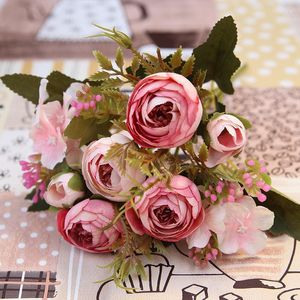 Fleurs décoratives bouquet hybride 28 cm de haut fleur artificielle européenne petit thé rose maison mariage décoration de noël