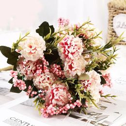 Flores decorativas Hydrangea Bouquet artificial 36 cm Longitud Flor falsa de seda para la ceremonia de boda Decoración del hogar Jarrón de fiesta