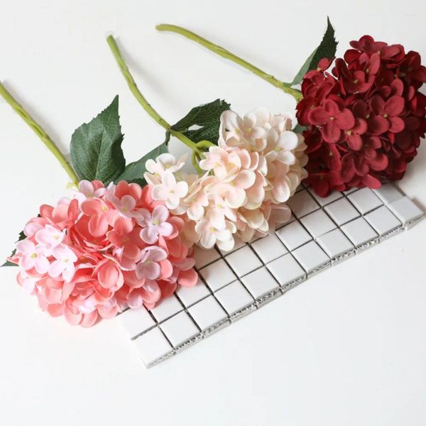 Fleurs décoratives hortensia branche de fleur artificielle soie rose pour la décoration de la maison Bouquet de mariage accessoires de fête faux 6 pièces