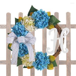 Fleurs décoratives hortensia couronne artificielle avec arc guirlande porte d'entrée fleur réaliste bleu Floral