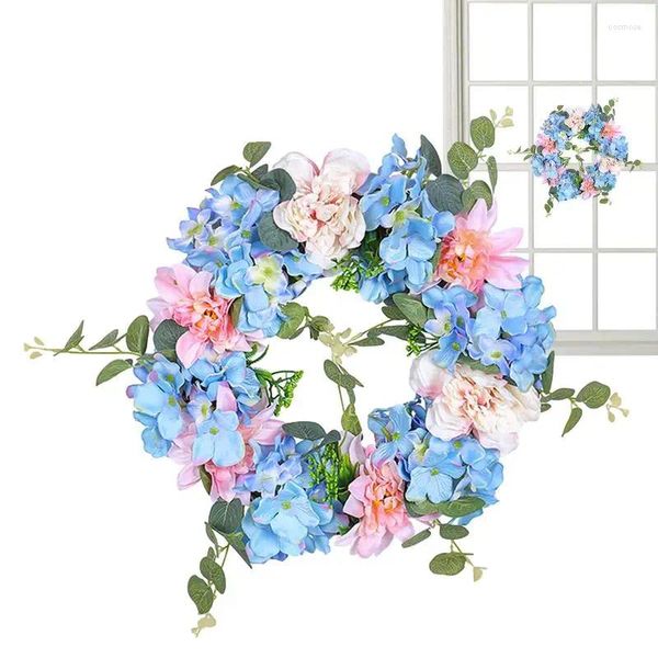 Fleurs décoratives Hortensia Couronne de Noël printemps 12 pouces Blue Blanc Rose Rose Artificiel Summer Farmhouse Floral Floral Tous