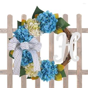 Decoratieve bloemen hortensia krans met strik blauwe en witte kransen voordeur veranda kunstmatig