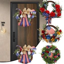 Fleurs décoratives idyllique quatrième de juillet couronnes patriotique américain fait à la main Memorial Day vacances guirlande artificielle