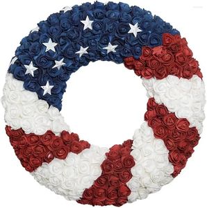 Decoratieve bloemen Idyllisch 4 juli Krans Patriottisch Americana Boxwood Memorial Day Festival Garland Verlichte herfst
