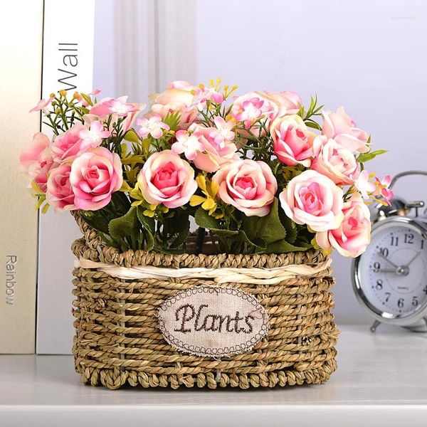 Fleurs décoratives imitation de fleurs ensembles faux saules panier d'herbe image image de maison de la maison décoration intérieure rose idyllique