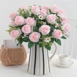 Imitation décorative Fleurs imitation longue du décor de fleurs artificielles réalistes durables pour la fête de mariage fausse rose rose patio