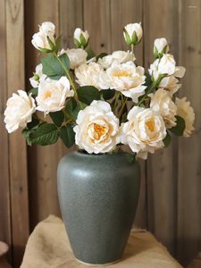 Bouquet de roses décoratives, fausses fleurs, pour salon, Table à manger, ornement, Arrangement Floral, bord brûlé