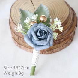 Fleurs décoratives Imulation mariage boutonnière épingles Corsage hommes témoin mariage accessoires marié boutonnière belle