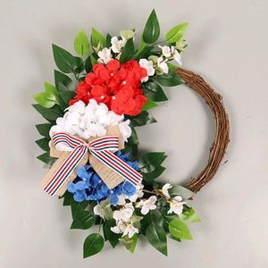 Decoratieve bloemen Onafhankelijkheidsdag Kunstmatige bloem slinger rood wit blauw hortensia halve rand krans hangdeur voor huis