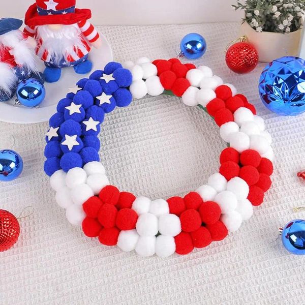 Fleurs décoratives Independence Day Garland Patriotic USA Flag Flag Wreath Stars Decoration for Front Door Mur