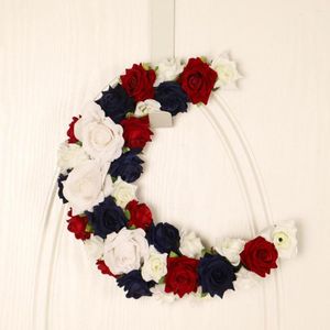 Fleurs décoratives pendentif du jour de l'indépendance, rouge, blanc, bleu, Rose, lune, couronnes suspendues pour porte, guirlandes