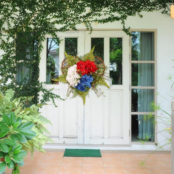 Flores decorativas día de la independencia rojo blanco azul bordado bola en forma de corazón colgante de pared guirnalda puerta signo adecuado para