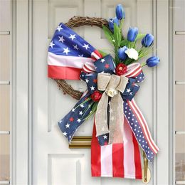 Fleurs décoratives Indépendance Jour des portes de porte de couronne American 4 of Julys for Front Hangable Artificial Flower Pendent