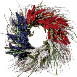 Fleurs décoratives Indépendance Jour de couronne d'été Mémorial diy artisanat rouge blanc bleu pour porte d'entrée avec feuilles juillet Garland patriotique