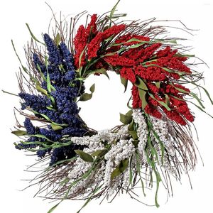 Fleurs décoratives Indépendance Jour de couronne d'été Mémorial diy artisanat rouge blanc bleu pour porte d'entrée avec feuilles juillet Garland patriotique