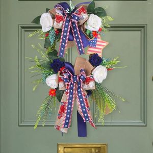 Couronne de fleurs décoratives pour le jour de l'indépendance, drapeau américain, porte florale du 4 juillet pour intérieur et extérieur, fenêtre de bureau, devant la maison