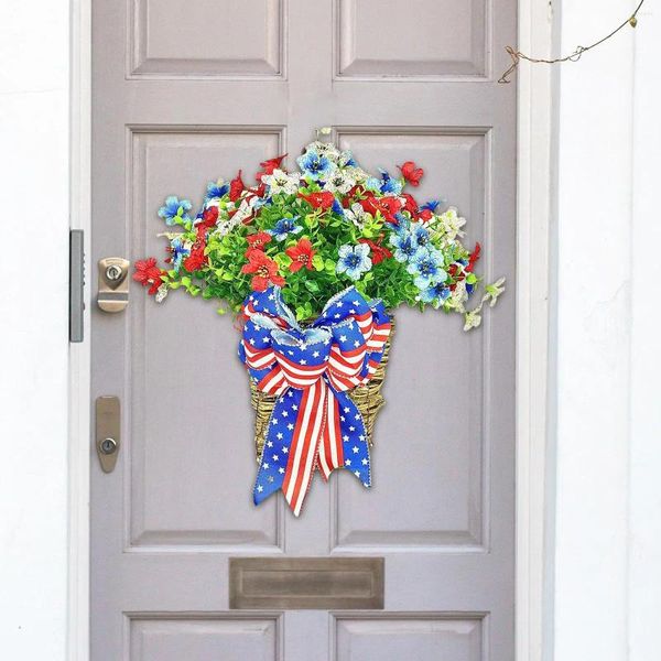 Flores decorativas Día de la independencia Día Patriótica Americana para la puerta delantera Flor de la guirnalda de la pared de la pared colgante entradas de interior