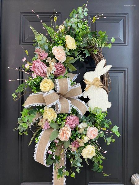 Flores decorativas estación independiente Pascua hogar planta de simulación corona de mimbre decoración de fiesta accesorios colgantes de puerta