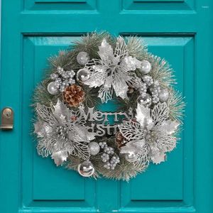 Fleurs décoratives Couronnes de Noël intérieures Couronnes de vacances festives de la lettre scintillante Signe de fleur cône de pin pour salle de pin intérieure / extérieur