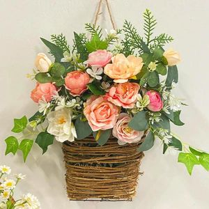 Fleurs décoratives décor de fleurs d'intérieur cheminée affichage floral panier suspendu artificiel réaliste avec lanière couleur vibrante pour 3