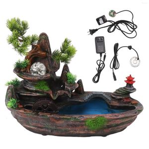 Decoratieve bloemen binnenwaterfonteinornament tafelblad bergwaterval 100V naar 240V US Plug LED-licht rollende bal met verstuiver voor