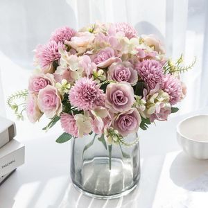 Decoratieve bloemen ins kunstmatige Koreaanse boeket Daisy Hydrangea Rose Decoracion para El Hogar