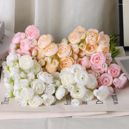 Flores decorativas inspirus lotus pon un montón de pequeñas flores de imitación de rosa de té seda falsa para bodas en el hogar decoración floral