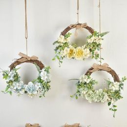 Fiori decorativi Ins Rattan Circle Simulation Garland Wall Hanging Decor Matrimonio Ghirlanda di fiori finti Composizione floreale Porta di casa nordica