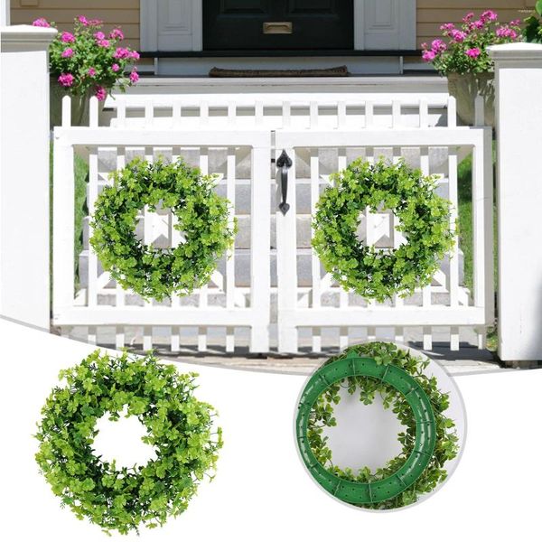 Couronne de fleurs décoratives de Simulation de Festival irlandais, décoration de Patio extérieur de printemps 2024, porte suspendue, trèfle vert émeraude