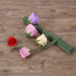 Fleurs décoratives fil de fer 50 pièces jolie Faux artisanat fleur tige longue durée Rose accrocheur pour mariage