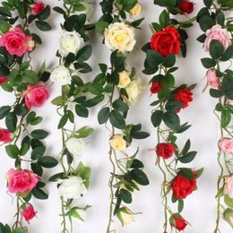 Fleurs décoratives Jarown artificiel faux vigne de fleur de rose en soie avec feuilles vertes pour la décoration de fête de fête de mariage suspendu la guirlande décor