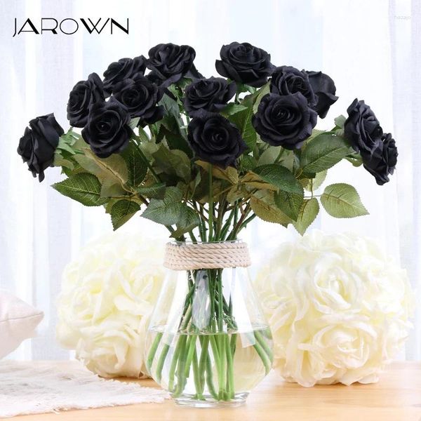 Fleurs décoratives Simulation Jarown High Grade Rose Branche Artificiel Real Touch Décor de mariage fausse fleur Flower Hydrating Black Home