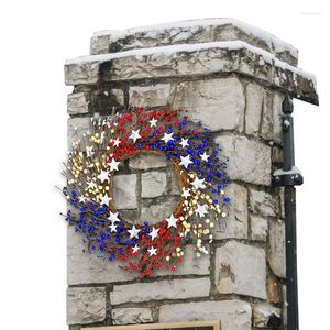Fleurs décoratives 4 juillet couronnes pour porte d'entrée décor patriotique arcs rouge blanc bleu étoile Berry graine Memorial Day Of