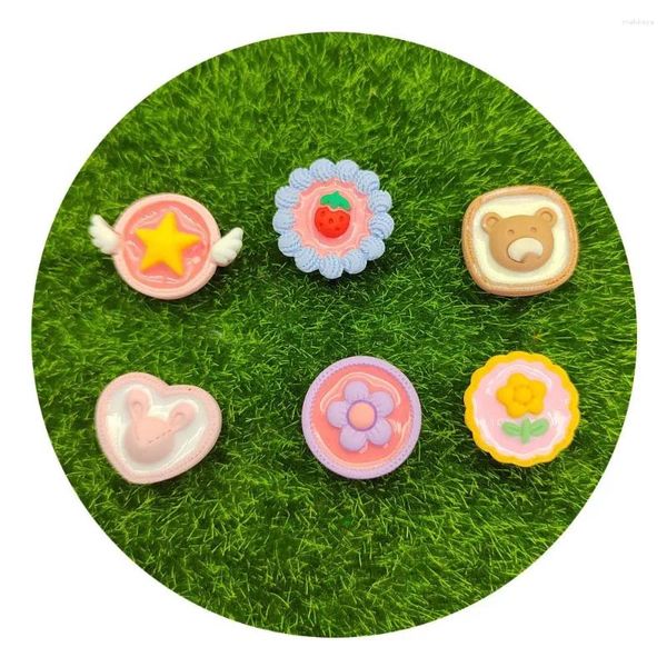 Flores decorativas Kawaii de resina con parte posterior plana, dibujos animados de animales, galletas, simulación de Mini artesanías de comida, accesorios para el cabello DIY, decoración para teléfono