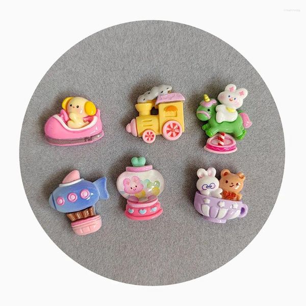 Flores decorativas Kawaii resina dibujos animados parque de atracciones oso tren cabujones animales planos para arcos accesorios para álbumes de recortes para bricolaje