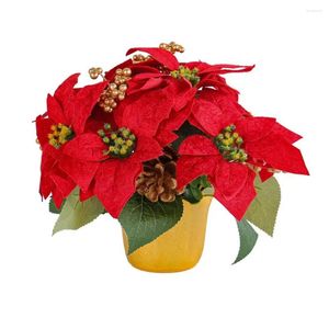 Fleurs décoratives Idée cadeau pour enfants Réaliste Noël en pot Rouge Décorations de vacances réutilisables pour les ordinateurs de bureau Fêtes de Noël Fleur artificielle