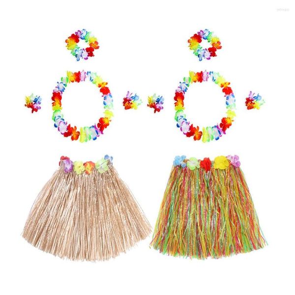 Fleurs décoratives enfants filles hawaïen herbe Hula Style Costume fleur jupe guirlande danse fête Costume ensemble femme habiller