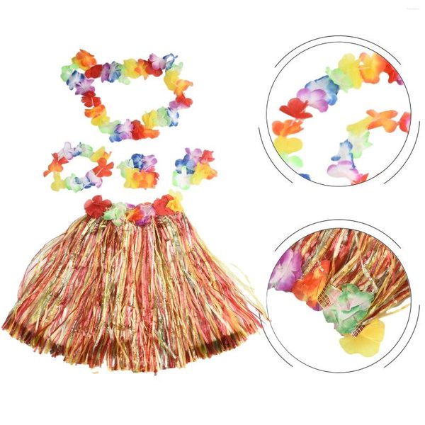 Fleurs décoratives enfants hawaïen herbe Lei jupe fleur bracelet guirlande fantaisie Costume Costume Bracelets bandeau collier de haute qualité