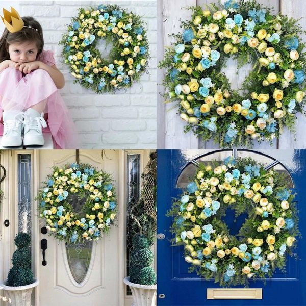 Flores decorativas Fotos de cocina para la pared Decoración de la puerta de la corona de flores artificial Luces de manto