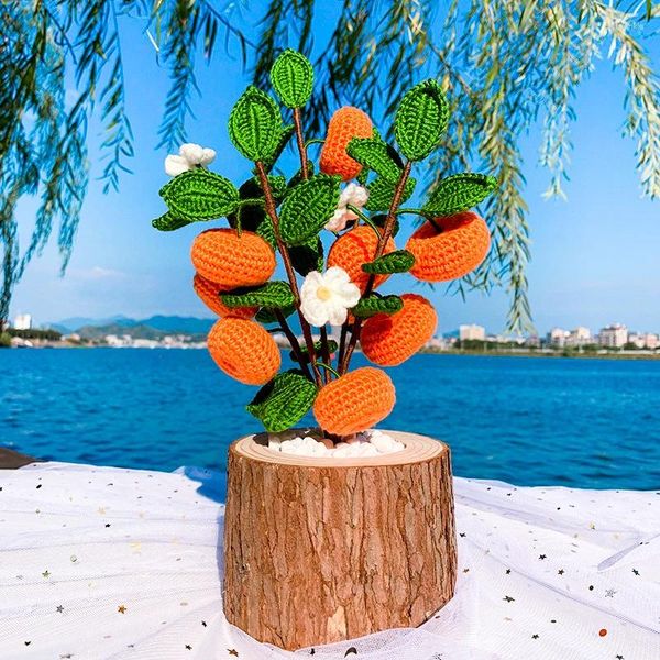 Flores decorativas Rama de flor de naranja tejido Bouquet artificial Diy Propiedades hechas de ganchillo a mano Decoración del hogar de la fiesta de boda