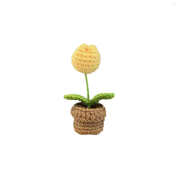 Fleurs décoratives tricot crochet bouquet de fleurs tricoté à la main petites plantes en pot pour bureau salle de bain étagère bureau ornements cadeaux