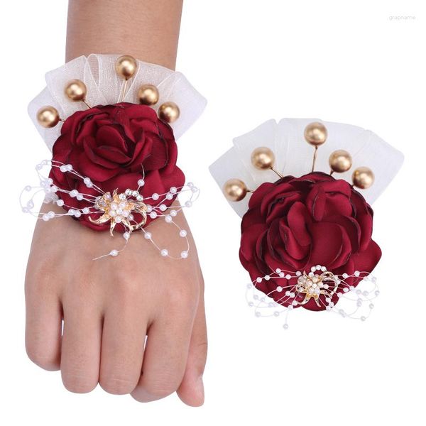 Fleurs décoratives Coréenne Mariée Poignet Fleur Simulation Soie Élastique Bracelet Western Mariage Groomsman Demoiselle D'honneur Corsage XH673