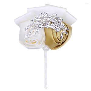 Flores decorativas Coreano -Venta Traje de novio Pin de solapa Cinta Rosa Rhinestone Hecho a mano Ramillete para hombres Suministros para banquetes de boda XH0688