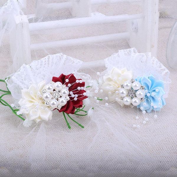 Fleurs décoratives style coréen marié costume épinglette vin rouge mariée demoiselle d'honneur poignet corsage strass perle bricolage fournitures de mariage XH049S